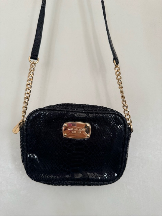 Michael Kors Handbags - Michael Kors Black Snake-Embossed Crossbody with Gold Hardware